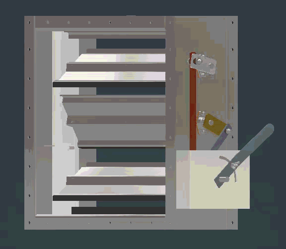 Animated SSM Industries multi-blade damper demonstrating blade movement